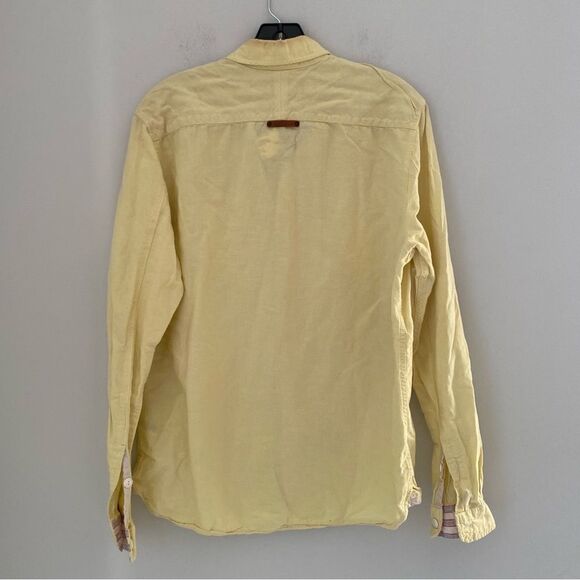 Buffalo David Bitton Men’s Button Front Yellow Long Sleeve Linen Blend Shirt S - Picture 5 of 6